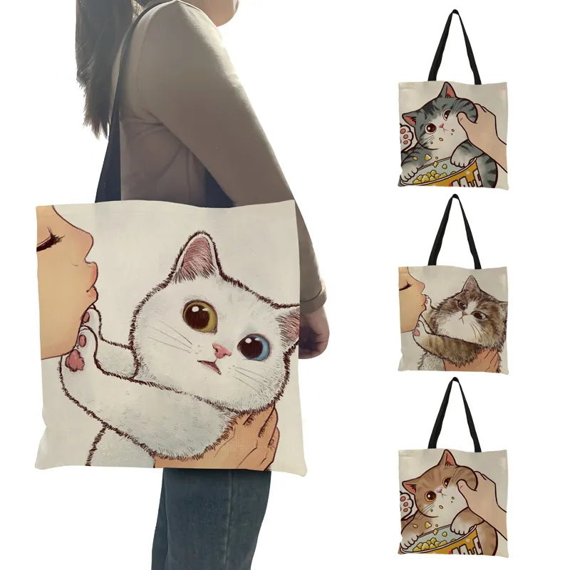 Kissing Cat Print Leisure Tote Bag Women