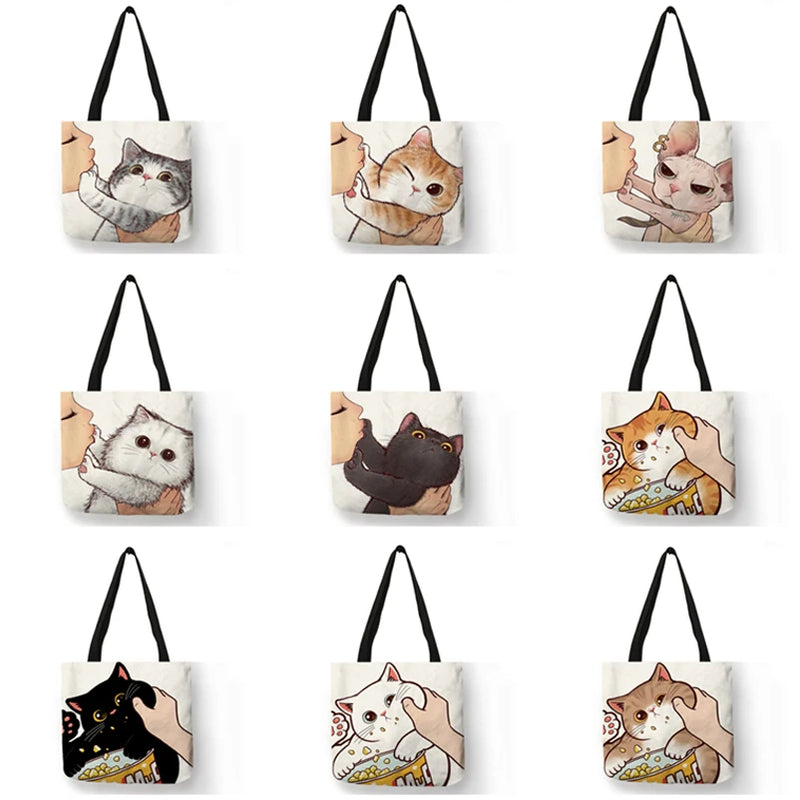 Kissing Cat Print Leisure Tote Bag Women