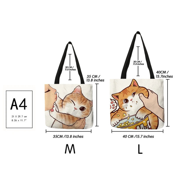 Kissing Cat Print Leisure Tote Bag Women